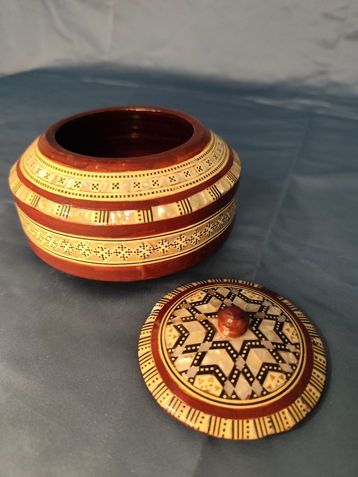 Ahşap el boyaması sedefli işlemeli şekerlik - Görsel 5