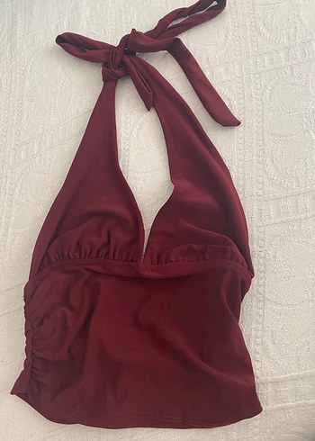 Bordo Drapeli İp Askılı Kadın Üst