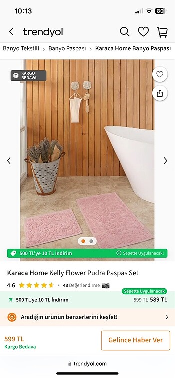 Beden pembe Renk Karaca Home Kelly Flower Pudra Paspas Set