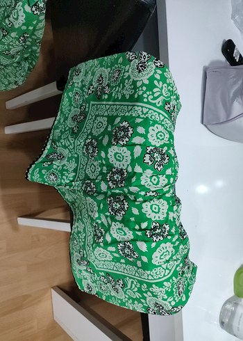 Zara Yeşil Baskılı Bohem Kadın Gömlek ve şort takım