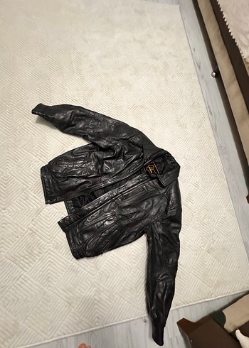 Diğer Siyah Deri Biker Ceket, Fermuarlı, Normal Boy