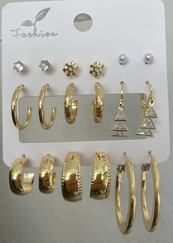 9 çift gold çelik küpe seti