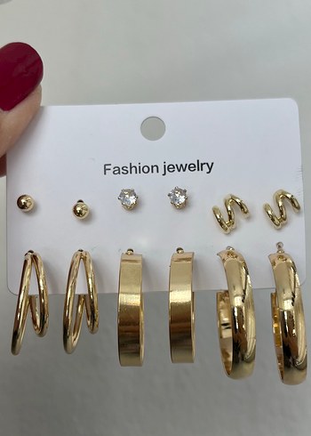 6 çift gold çelik küpe seti