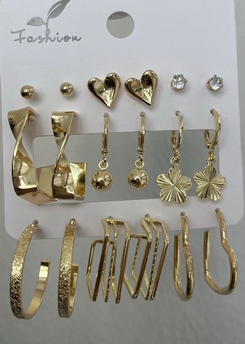 9 çift gold çelik küpe seti