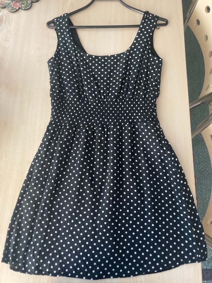 Lacivert Puantiyeli Midi Kolsuz Elbise - Görsel 2