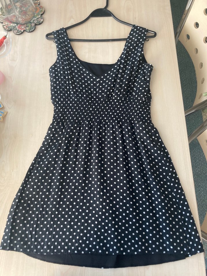 Lacivert Puantiyeli Midi Kolsuz Elbise - Görsel 3