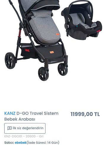 KANZ D-GO Gri Travel Sistem Bebek Arabası