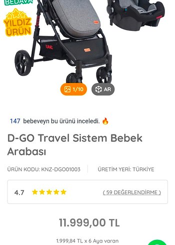 Kanz KANZ D-GO Gri Travel Sistem Bebek Arabası