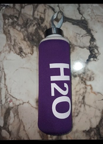 Mor Kılıflı Cam Su Şişesi H2O - Görsel 2