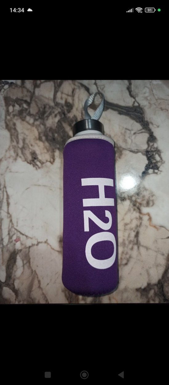 Mor Kılıflı Cam Su Şişesi H2O - Görsel 2