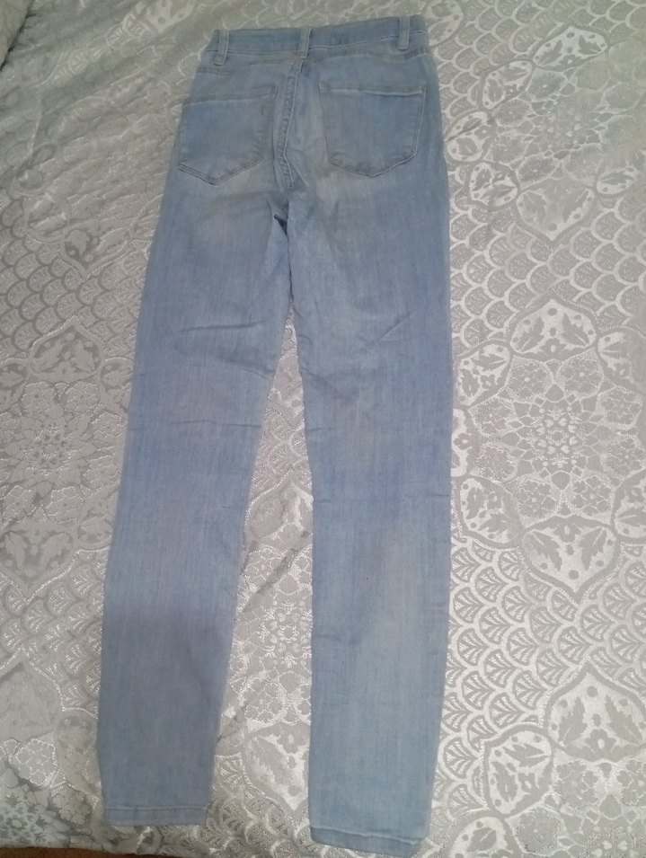 Kadın Açık Mavi Midi Boy Dantel Detaylı Kot Pantolon - Görsel 2