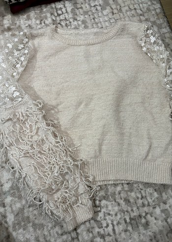 Bohem Tarz Beyaz Triko Kadın Kazak - Görsel 2