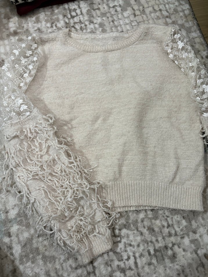 Bohem Tarz Beyaz Triko Kadın Kazak - Görsel 2