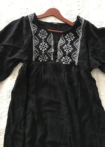 s Beden siyah Renk Nakışlı Siyah Bohem Elbise