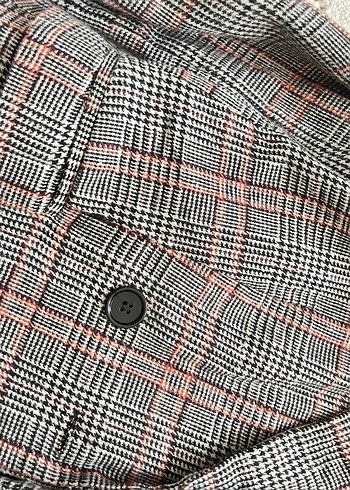 Düğmeli Gri Kadın Ekose Blazer Ceket - Görsel 2