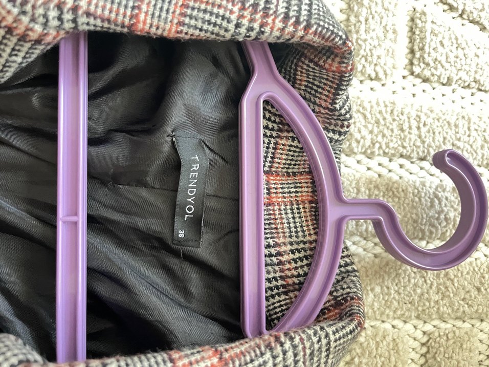 Düğmeli Gri Kadın Ekose Blazer Ceket - Görsel 3