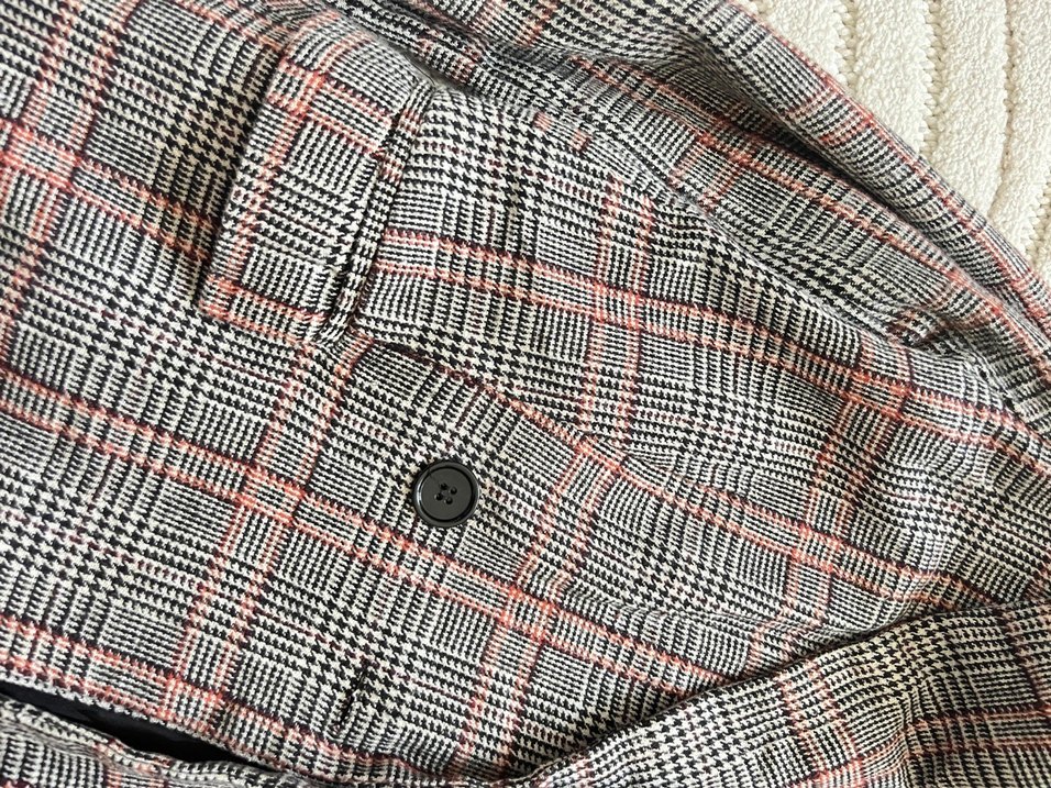 Düğmeli Gri Kadın Ekose Blazer Ceket - Görsel 2