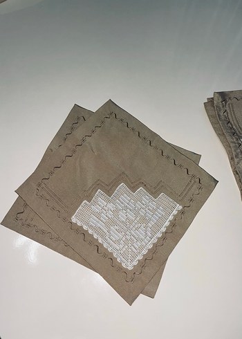 Bej Nakışlı Mendil Seti çeyiz 6 lı - Görsel 4