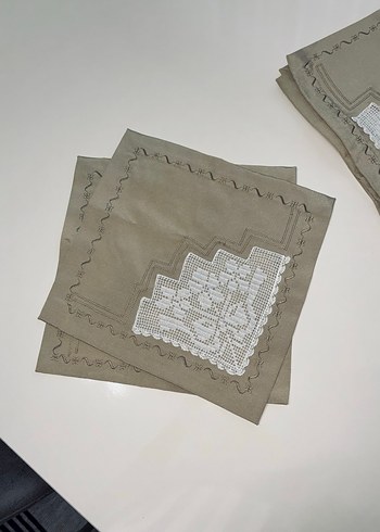 Bej Nakışlı Mendil Seti çeyiz 6 lı - Görsel 5