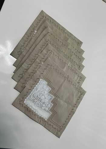 Bej Nakışlı Mendil Seti çeyiz 6 lı - Görsel 2