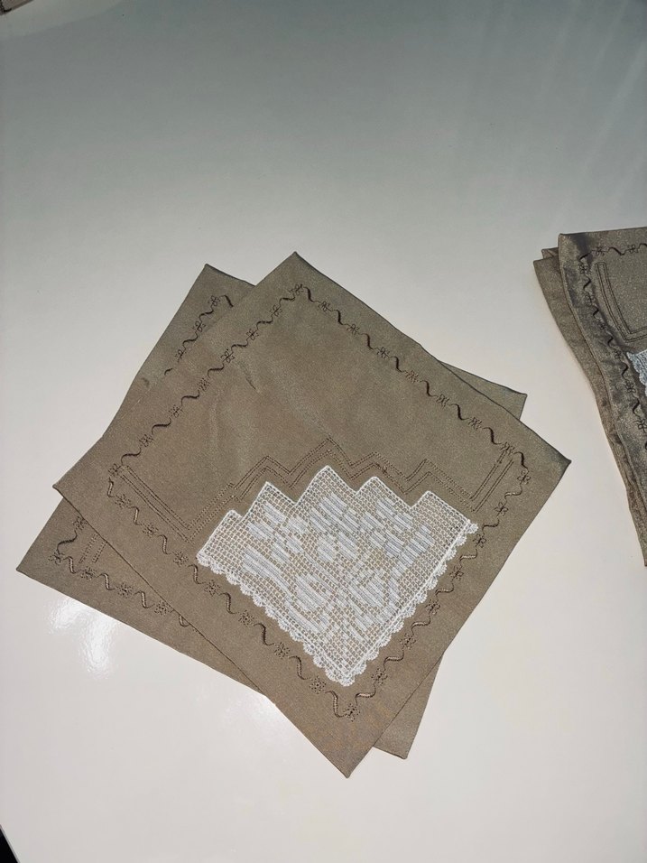 Bej Nakışlı Mendil Seti çeyiz 6 lı - Görsel 4