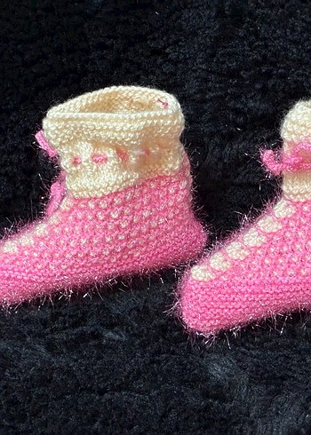 Nakışlı Pembe Örgü Kız Patik - Görsel 3