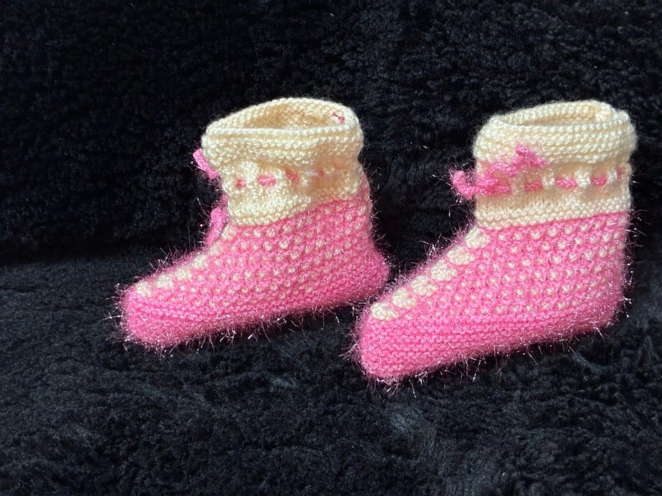 Nakışlı Pembe Örgü Kız Patik - Görsel 3