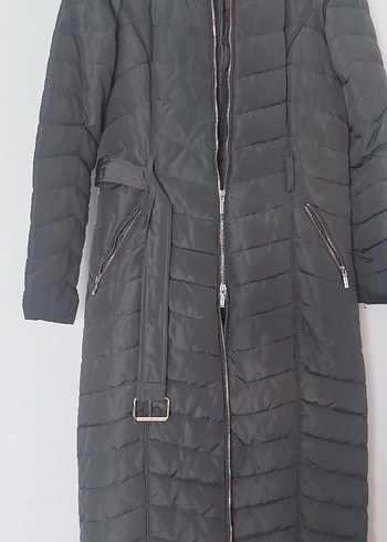 Kürk Detaylı Uzun haki Kadın Kışlık Mont - Görsel 2