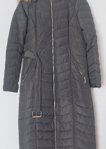 Kürk Detaylı Uzun haki Kadın Kışlık Mont - Görsel 4