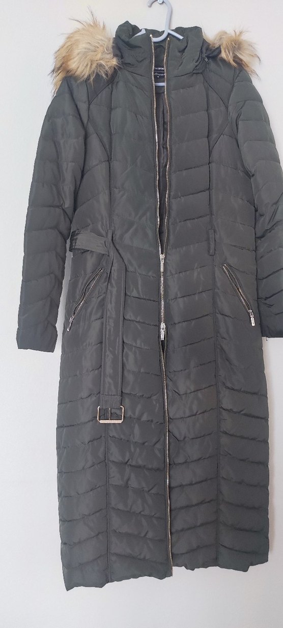 Kürk Detaylı Uzun haki Kadın Kışlık Mont - Görsel 2