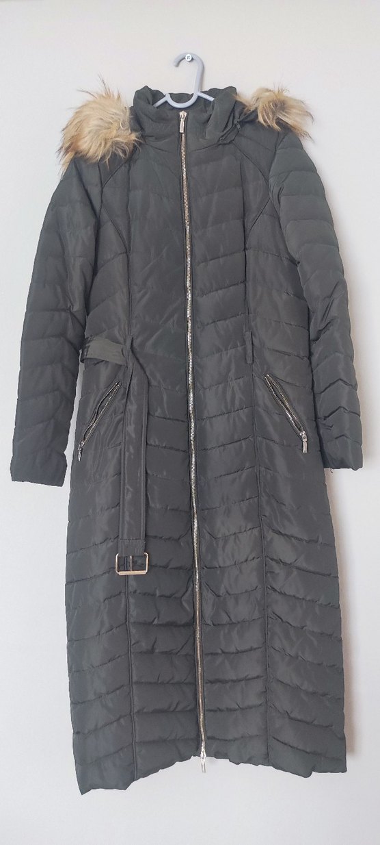 Kürk Detaylı Uzun haki Kadın Kışlık Mont - Görsel 4