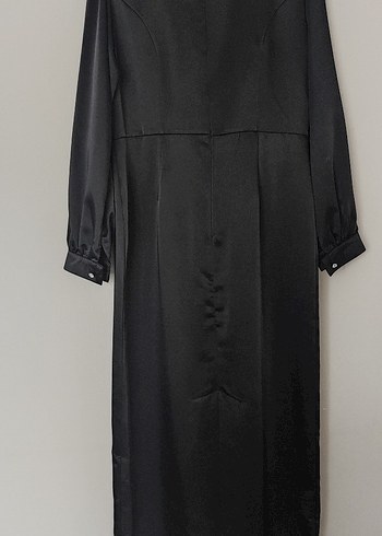 Siyah saten Uzun Kadın Elbise - Görsel 2