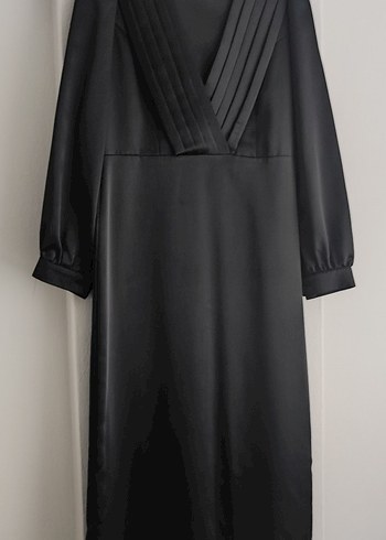 Siyah saten Uzun Kadın Elbise - Görsel 5