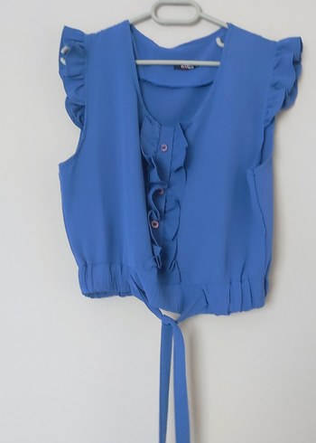 Mavi Kolsuz Fırfırlı  Bluz - Görsel 2