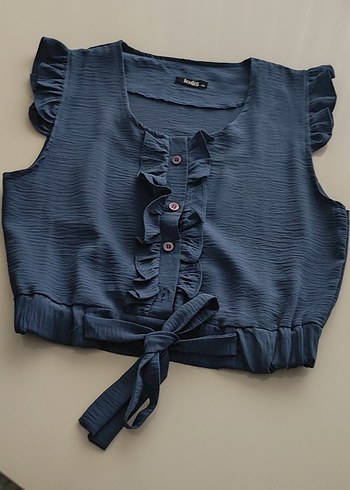 Mavi Kolsuz Fırfırlı  Bluz - Görsel 5