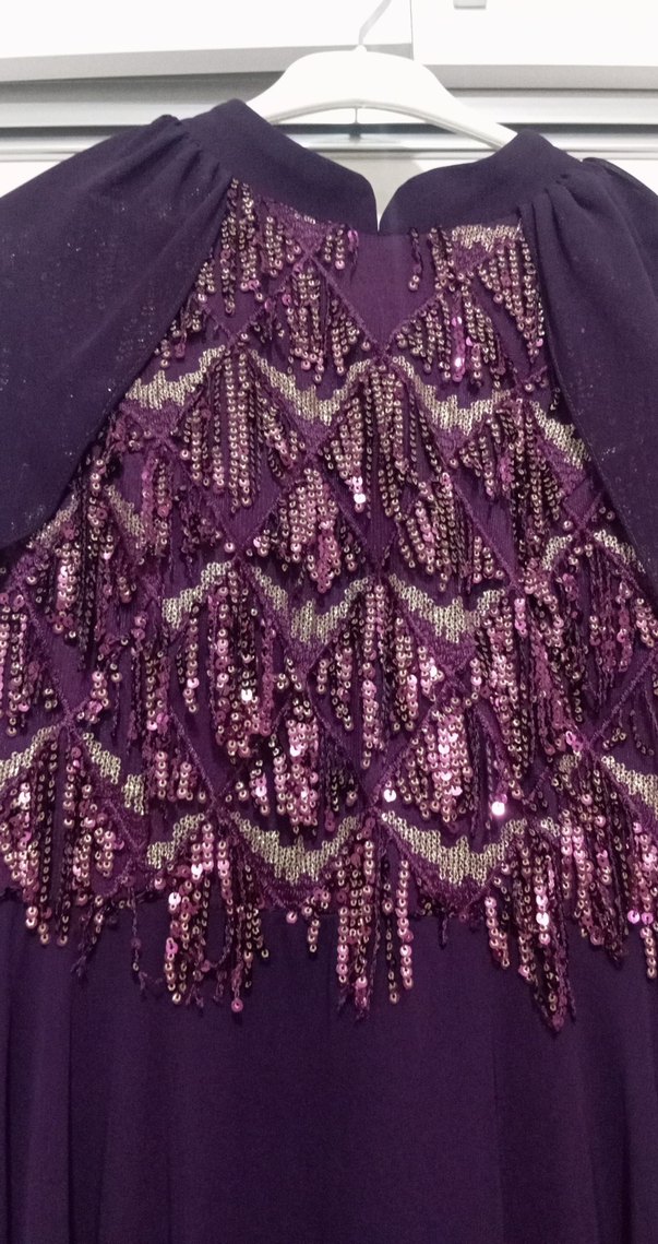 Mor İşlemeli Uzun Kollu Abiye Elbise - Görsel 2