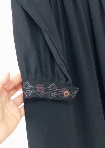 Siyah Uzun Yüksek Yakalı Gömlek Elbise - Görsel 3