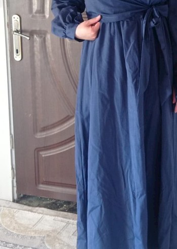 Lacivert Uzun Keten Salaş Elbise - Görsel 2