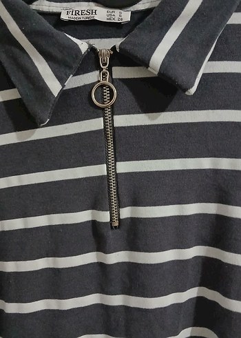 American Vintage Goth Vintage Çizgili Fermuarlı Şeritli Uzun Kollu Kadın Bluz
