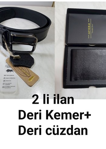 Siyah Deri Kemer ve Cüzdan Seti