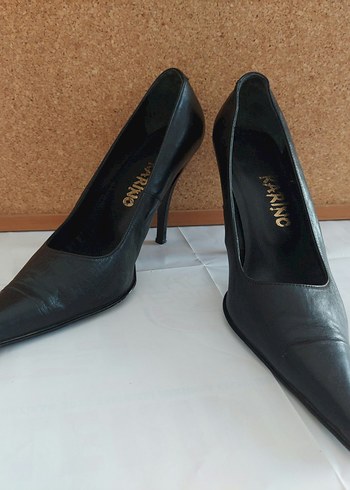 Siyah Deri Stiletto Topuklu Kadın Ayakkabı - Görsel 2