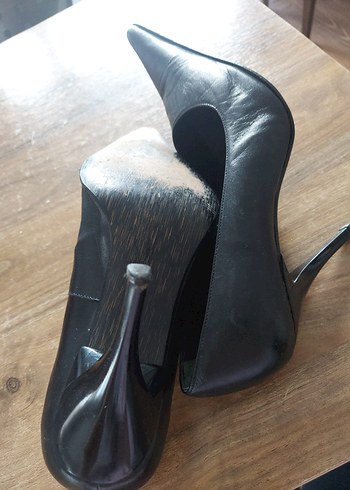 Siyah Deri Stiletto Topuklu Kadın Ayakkabı - Görsel 7