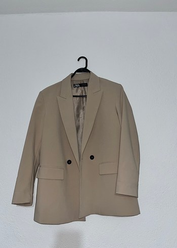 Bej Düğmeli Kadın Blazer Ceket