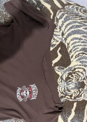 Kahverengi Baskılı Biker Kadın Tişörtü - Görsel 2