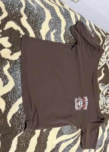 Kahverengi Baskılı Biker Kadın Tişörtü - Görsel 3