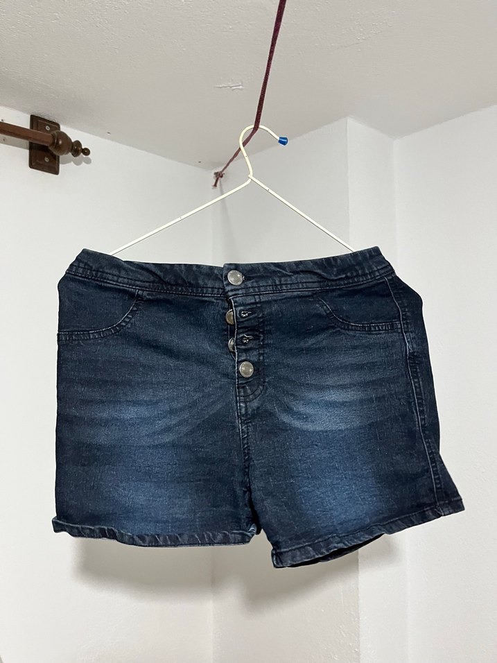 Düğmeli Lacivert Mini Kot Şort - Görsel 3