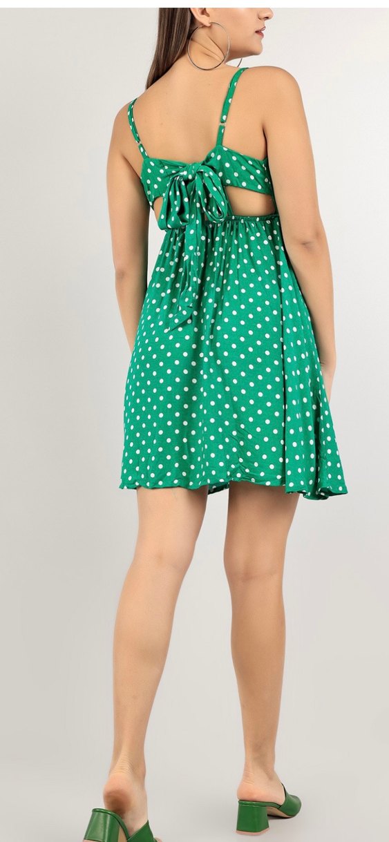 Parlak Yeşil Puantiyeli  Elbise - Görsel 2