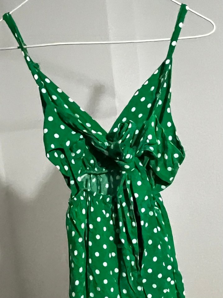 Parlak Yeşil Puantiyeli  Elbise - Görsel 4