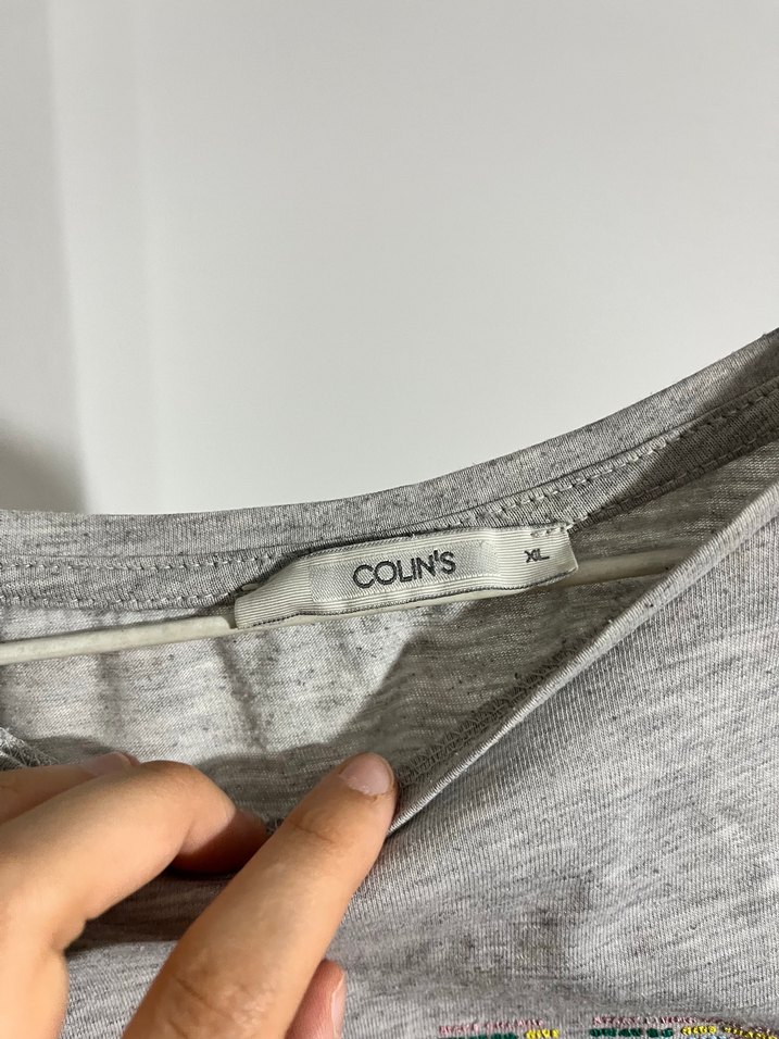 Gri Baskılı Kadın Tişört Rahat Kesim - Görsel 2