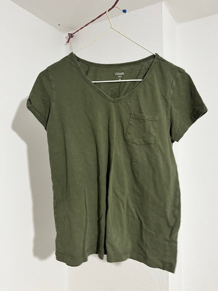 V Yaka Haki Kadın Tişört - Görsel 2